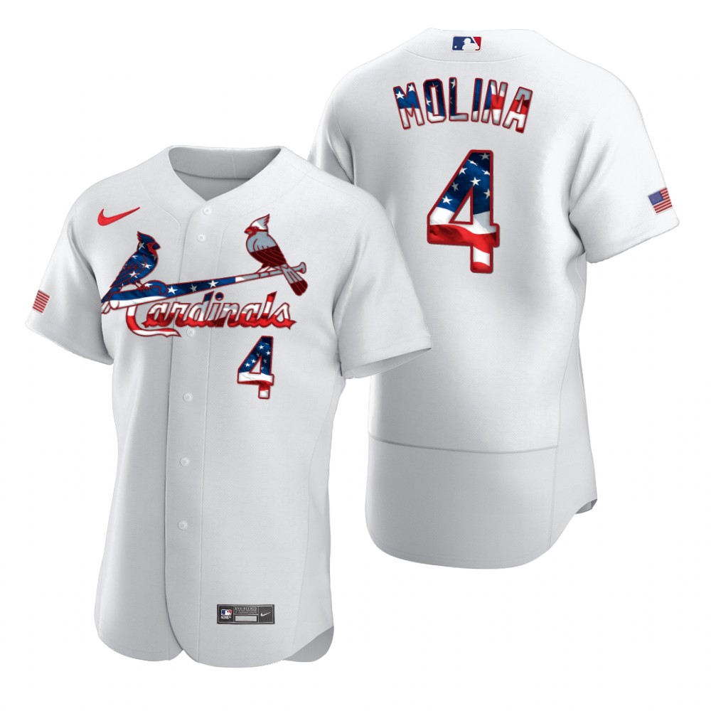 St. Louis Cardinals #4 Yadier Molina Men Nike White Fluttering USA Flag Limited Edition Authentic MLB Jersey